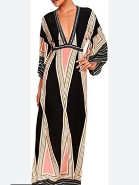 Lulus Montecito Black and Coral Maxi Dress